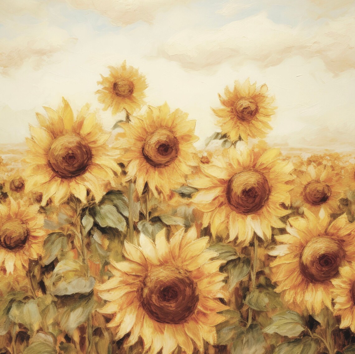 Golden Sunflower Field Oil Painting Vintage Farmhouse Poster - Image 6