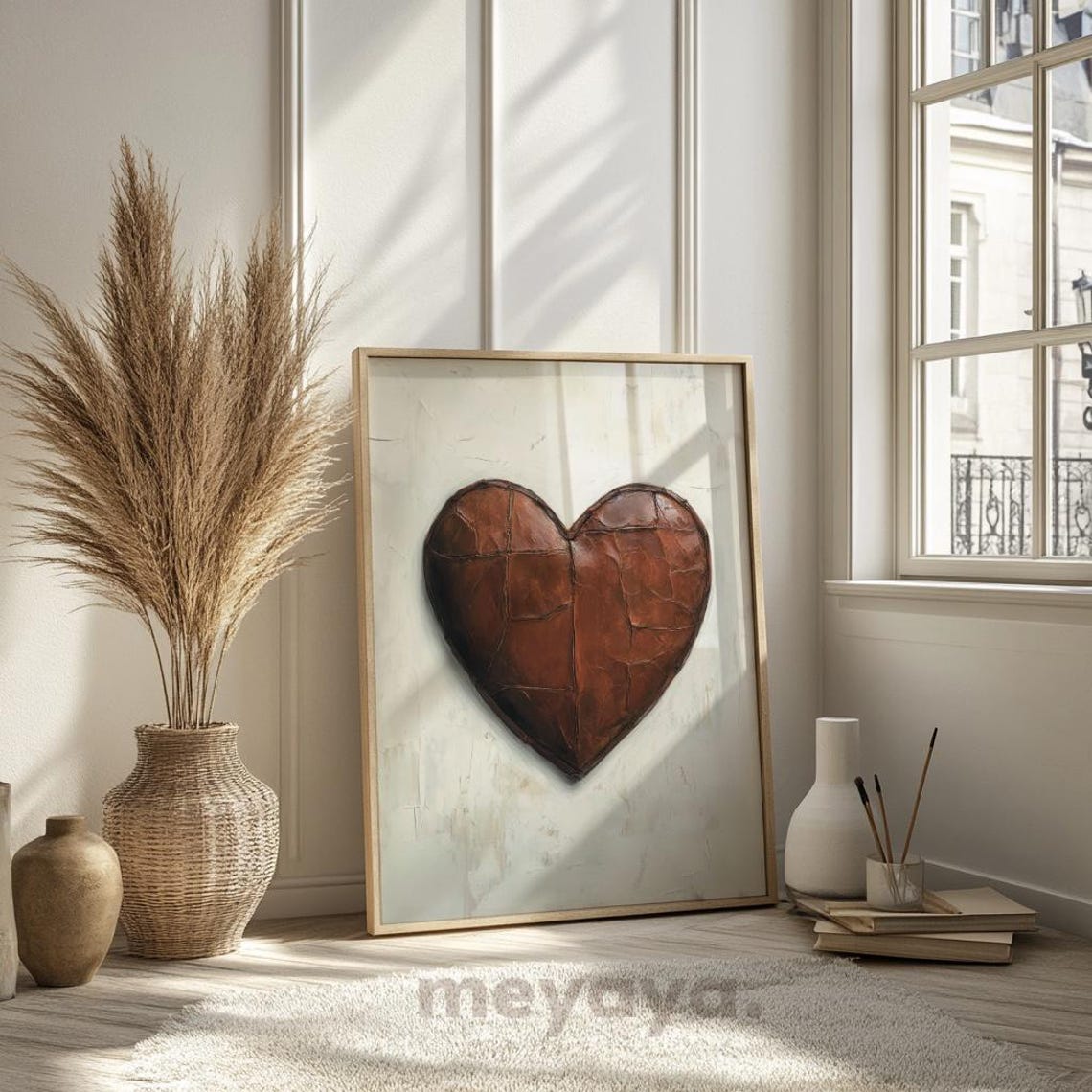 Brown Leather Heart Rustic Vintage Romantic Country Wall Print - Image 4
