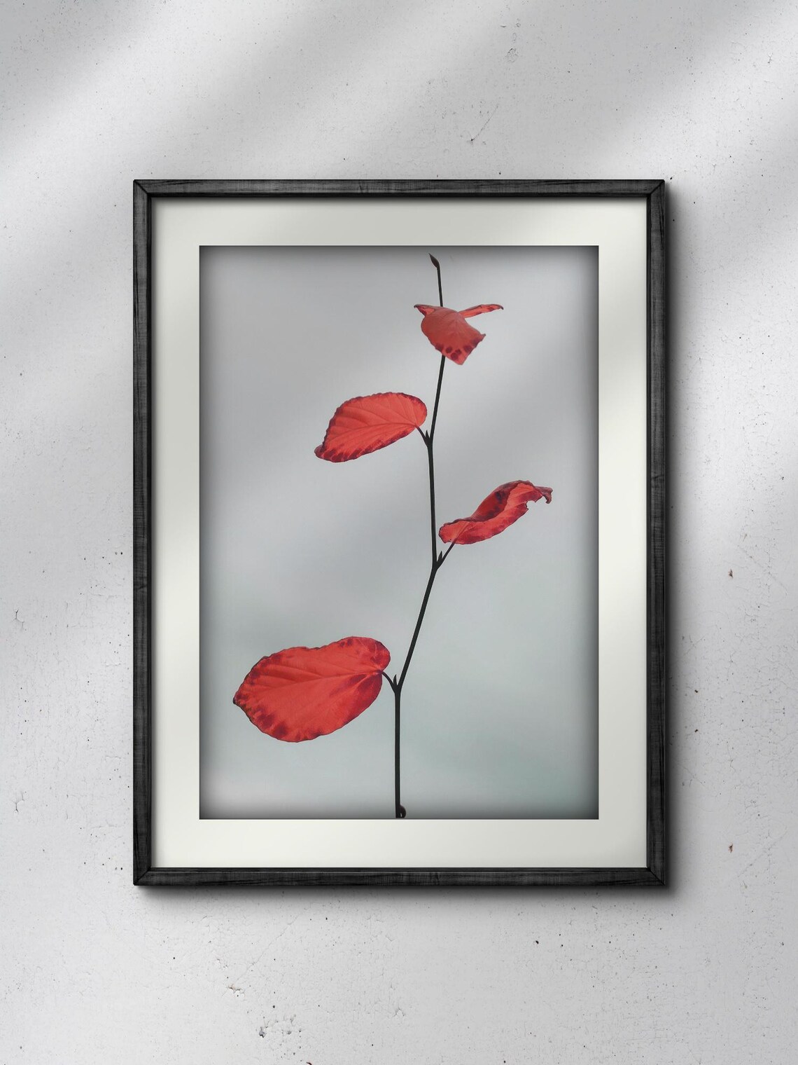 Minimalist Plant Artwork With Red Leaves - Image 3
