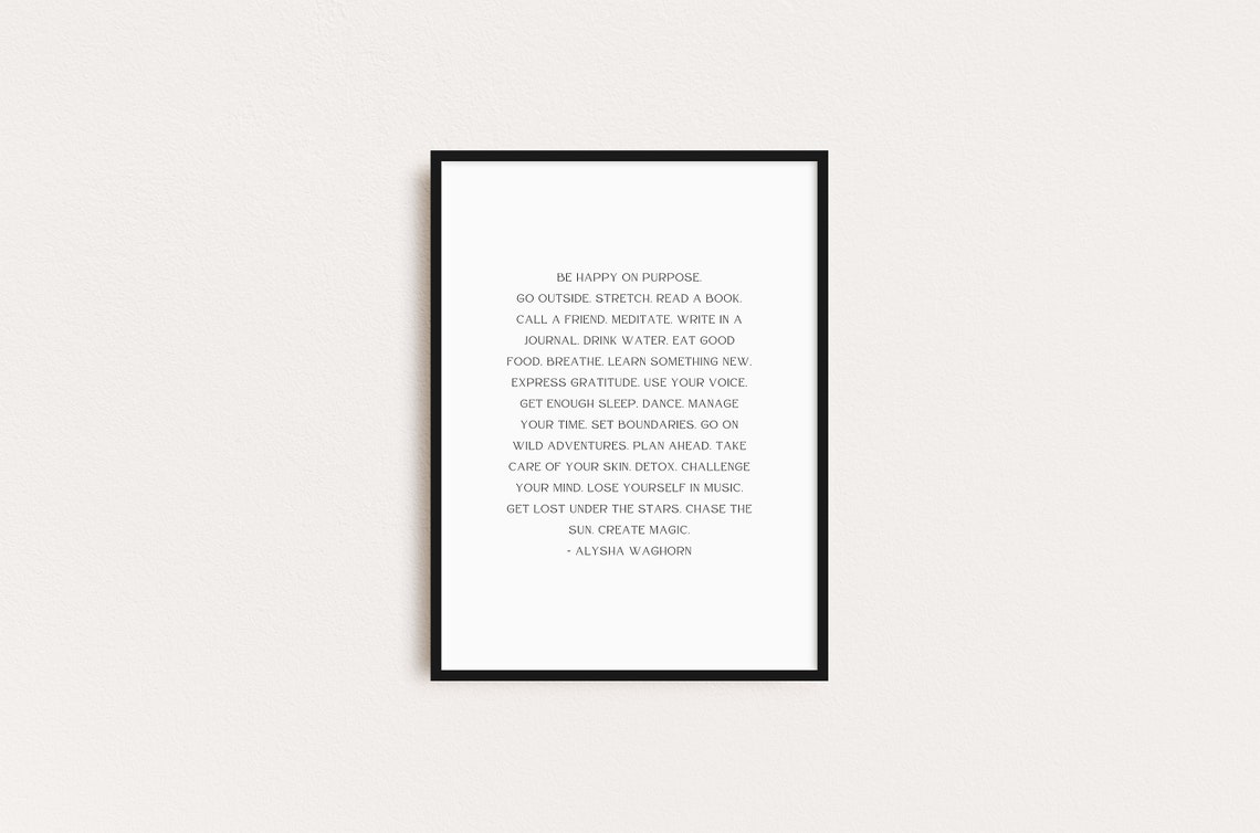 Be Happy on Purpose Alysha Waghorn Wellness Checklist Poster