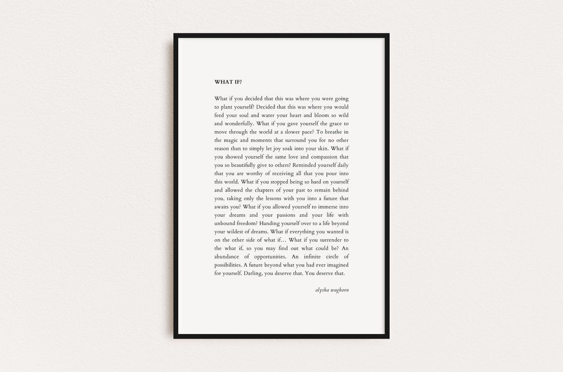 What If Letter Minimalist Typography Self Love Reflection Wall Art