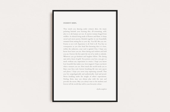 Aries Zodiac Print Star Sign Quote Print Astrology Typography Print Prints Quotes Instant