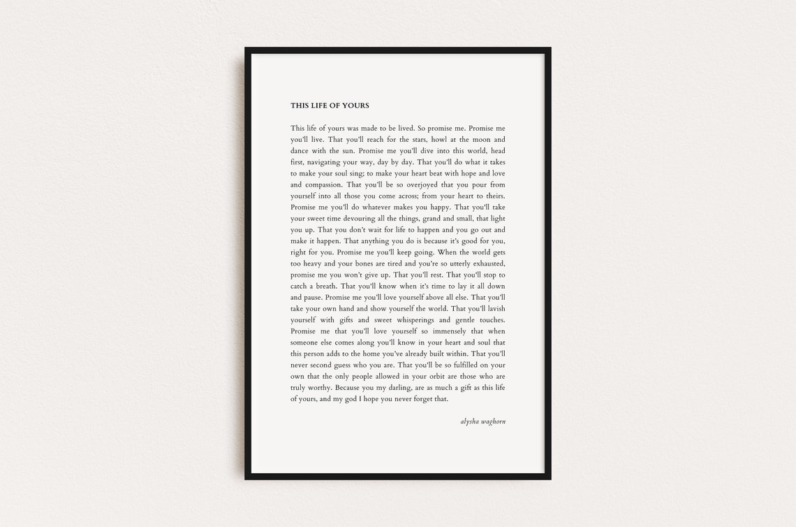 This Life Of Yours Letter Minimalist Typography Inspiration Wall Art
