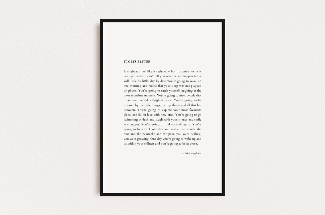 It Gets Better Letter Minimalist Typography Encouragement Wall Art