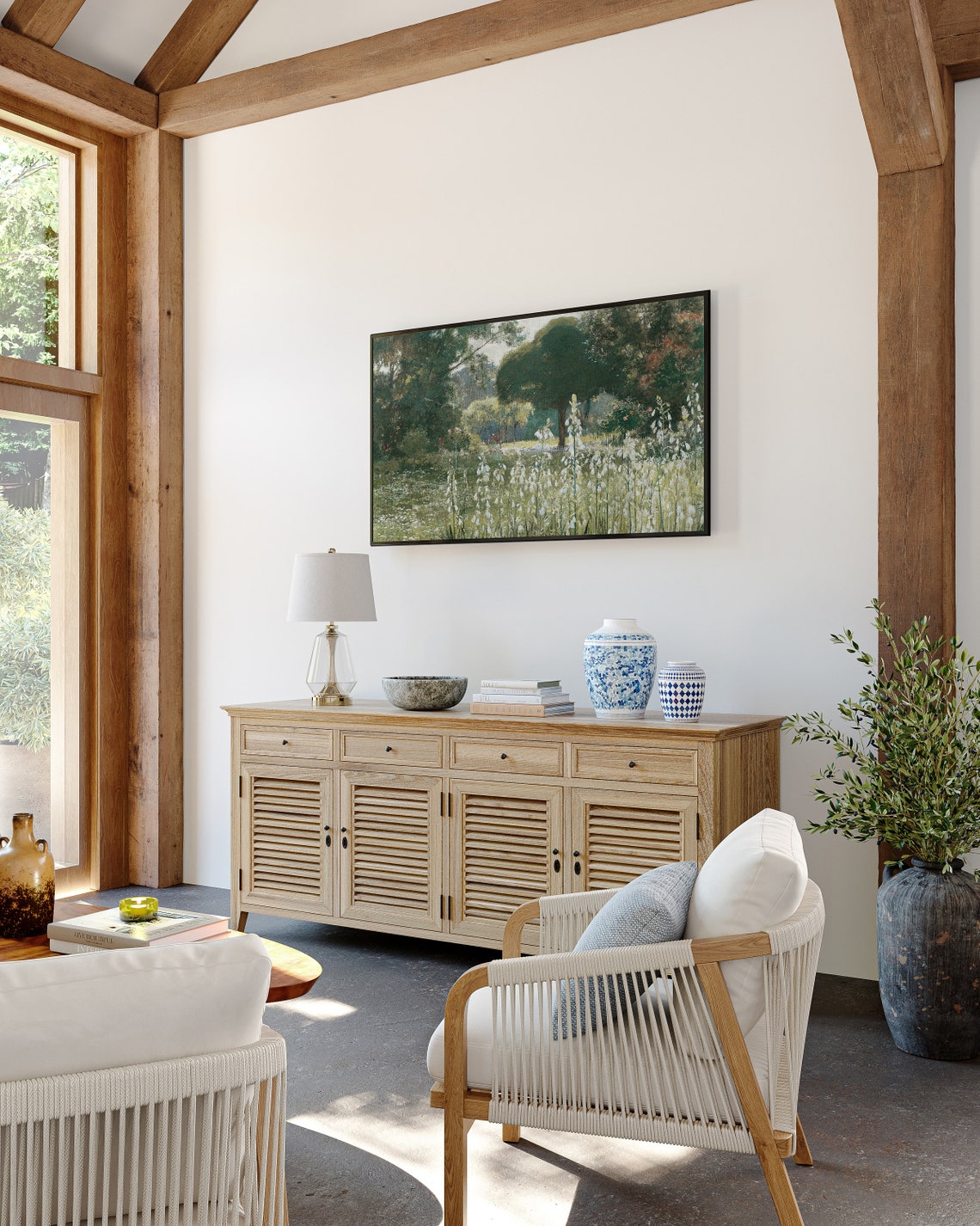 Vintage Spring Meadow Wildflowers Pond Landscape Frame TV Art Poster - Image 3
