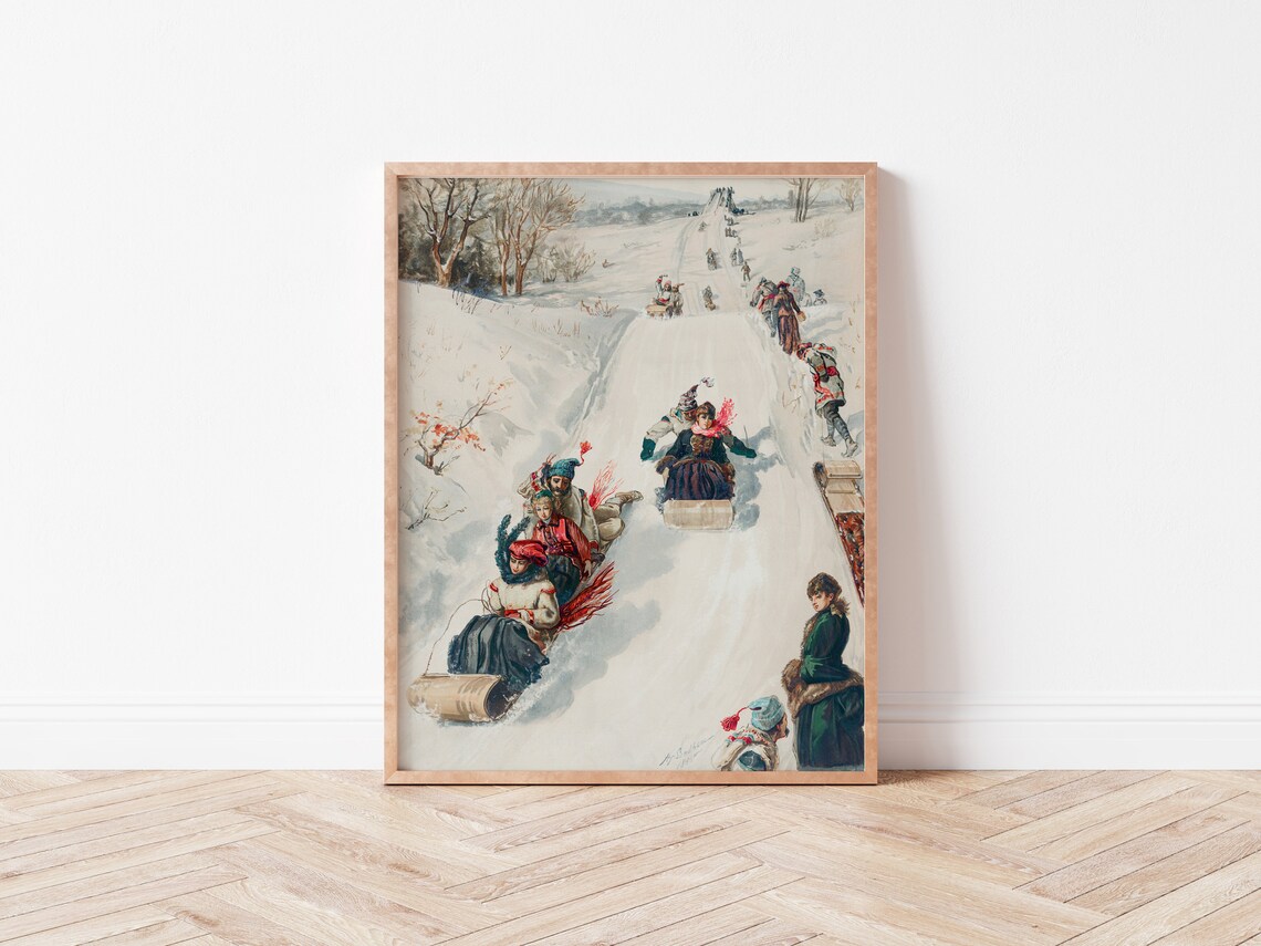 Vintage Winter Christmas Sledding Poster - Image 3