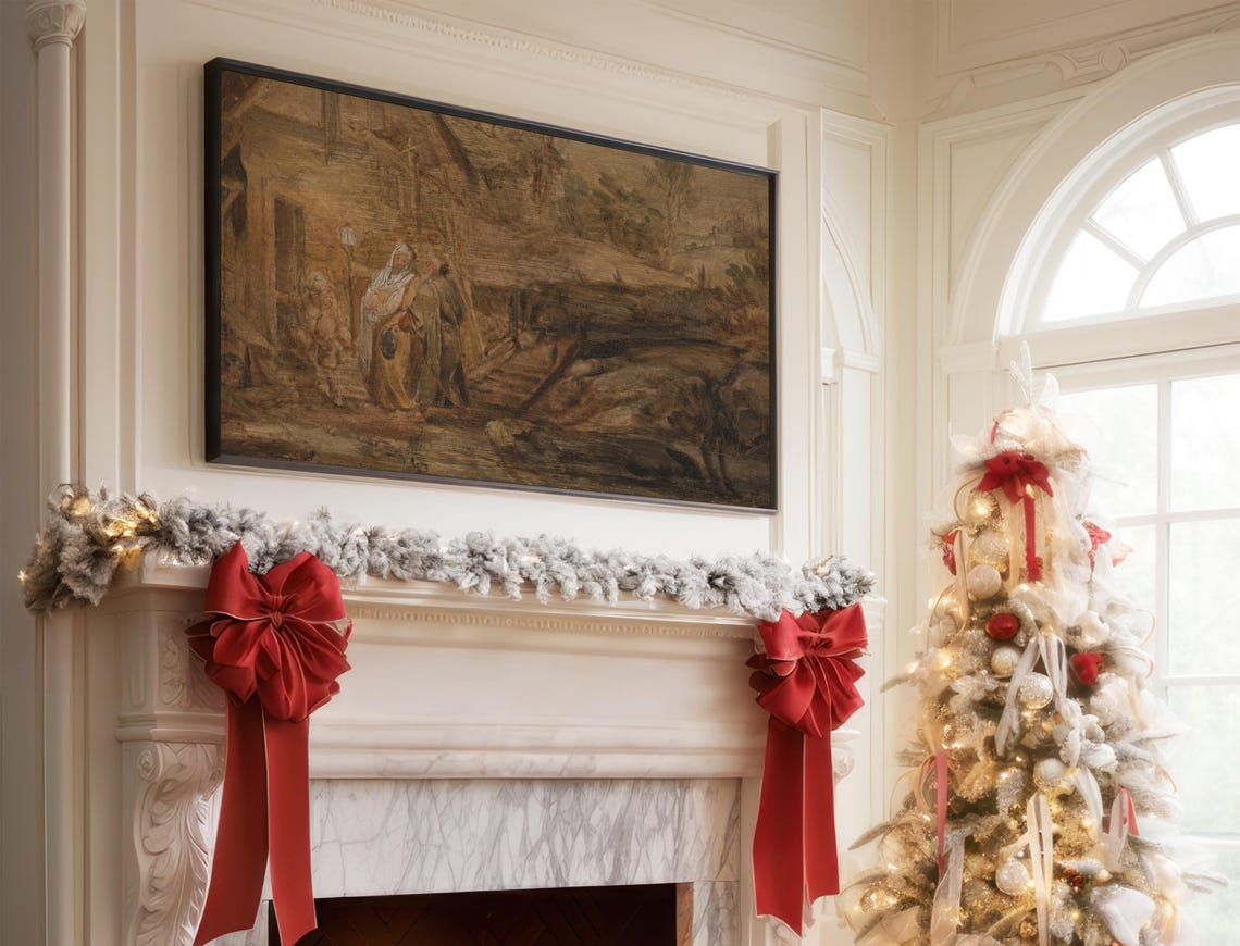 Vintage Nativity Scene Old Master Style Christmas Religious Wall Art - Image 2