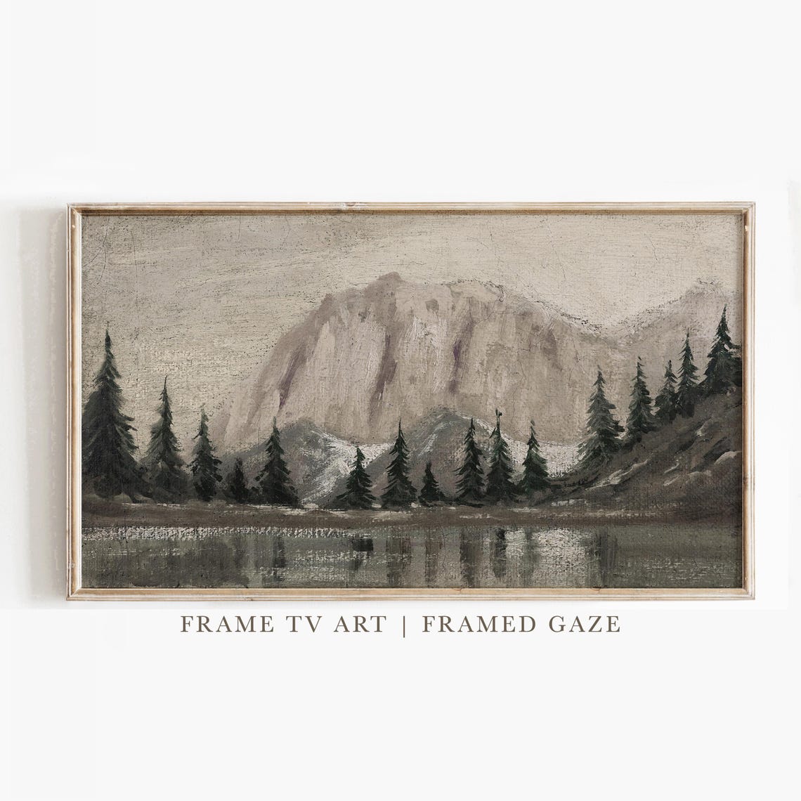 Misty Mountain Lake Pine Trees Vintage Winter Landscape Wall Poster