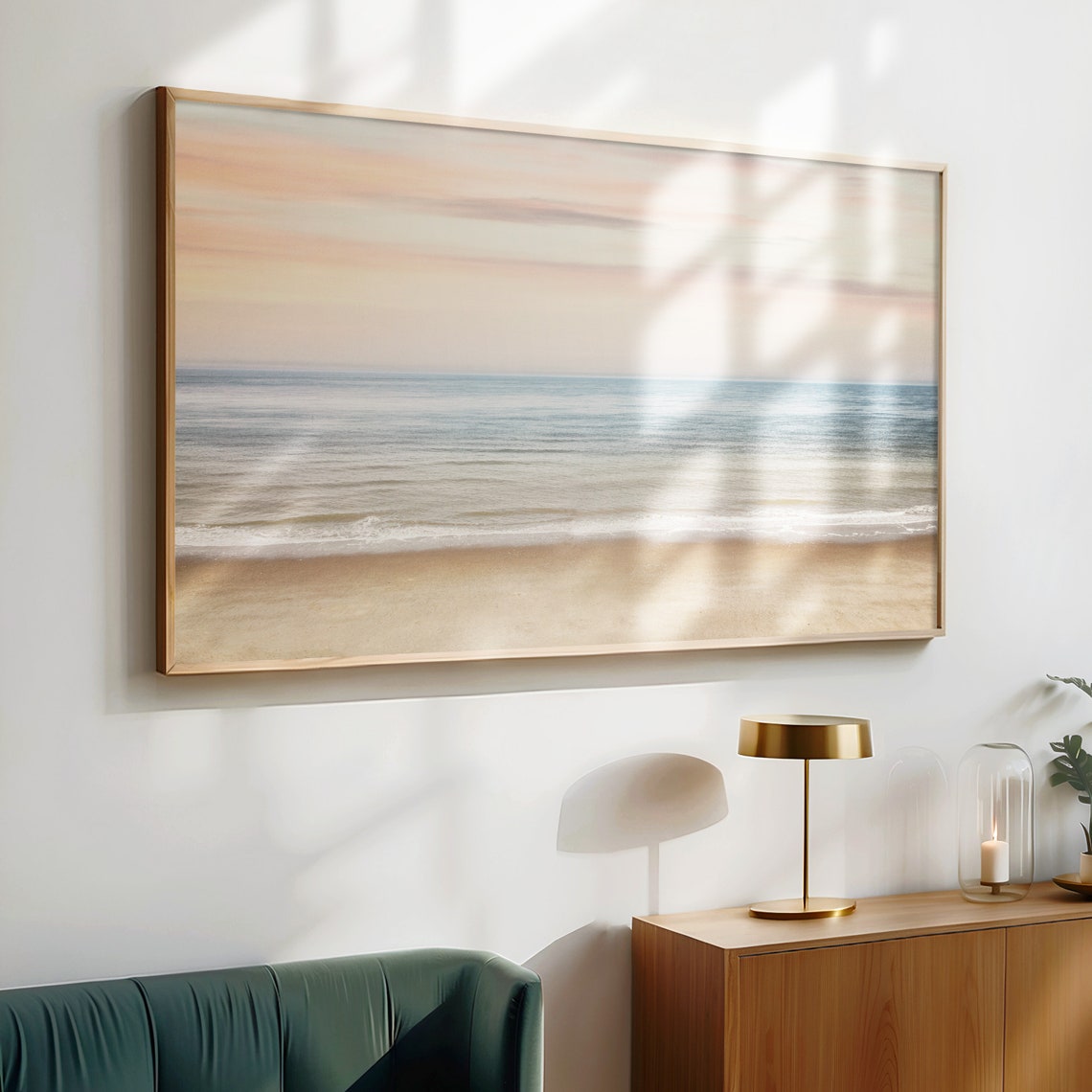 Pastel Sunrise Beach Calm Ocean Waves Minimal Coastal Art Poster - Image 3