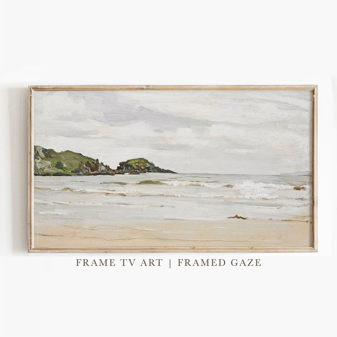 Vintage Seascape Oil Painting Calm Beach Waves Frame TV Art Poster