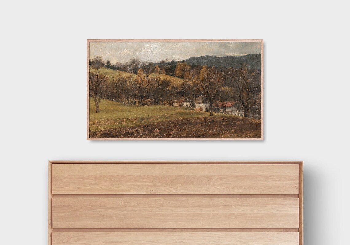 Autumn Farm Valley Bare Trees Red Roofed Farmhouse Countryside Poster - Image 2