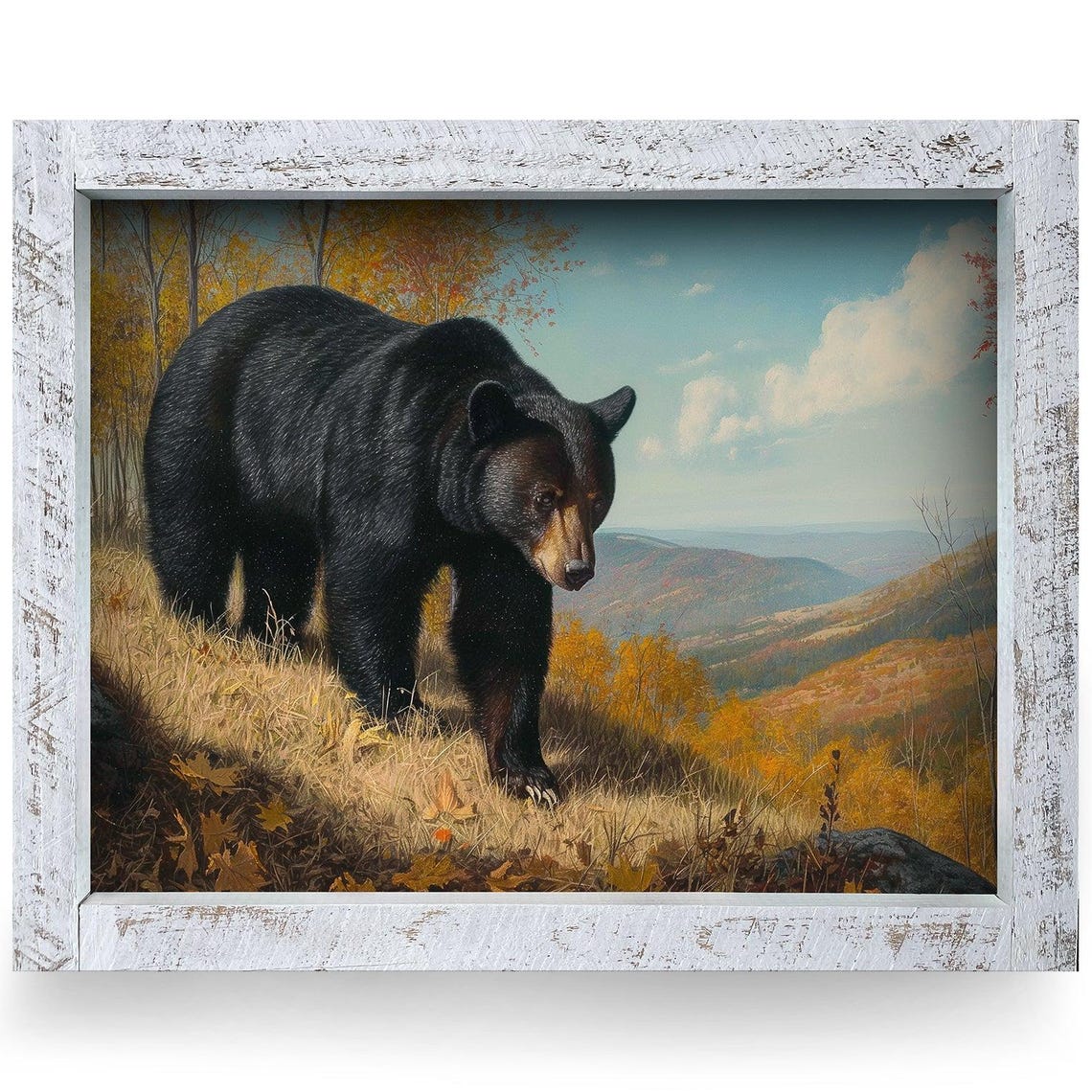 Black Bear in Autumn Mountain Meadow Wildlife Wall Art Decor