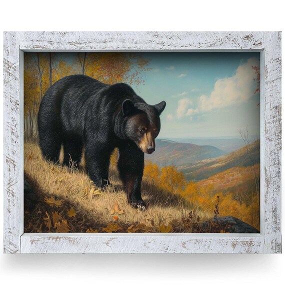 Black Bear in Autumn Mountain Meadow Wildlife Wall Art Decor