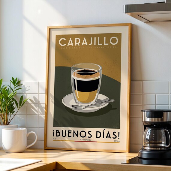 Carajillo Spanish Espresso Brandy Recipe Vintage Kitchen Poster