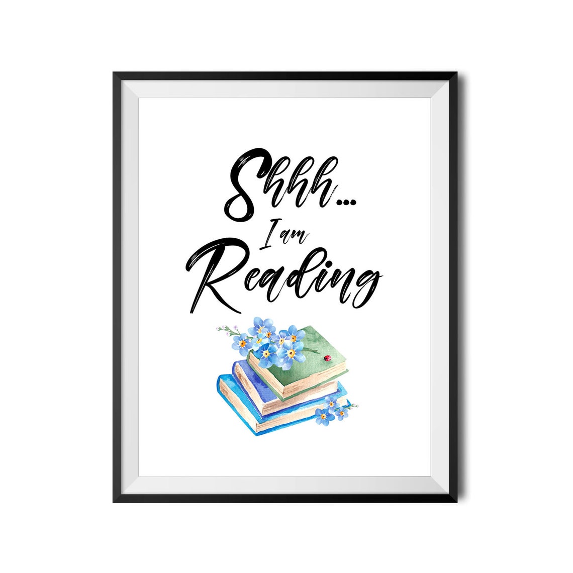 Shhh I Am Reading Book Lover Library Watercolor Books Print Art - Image 3