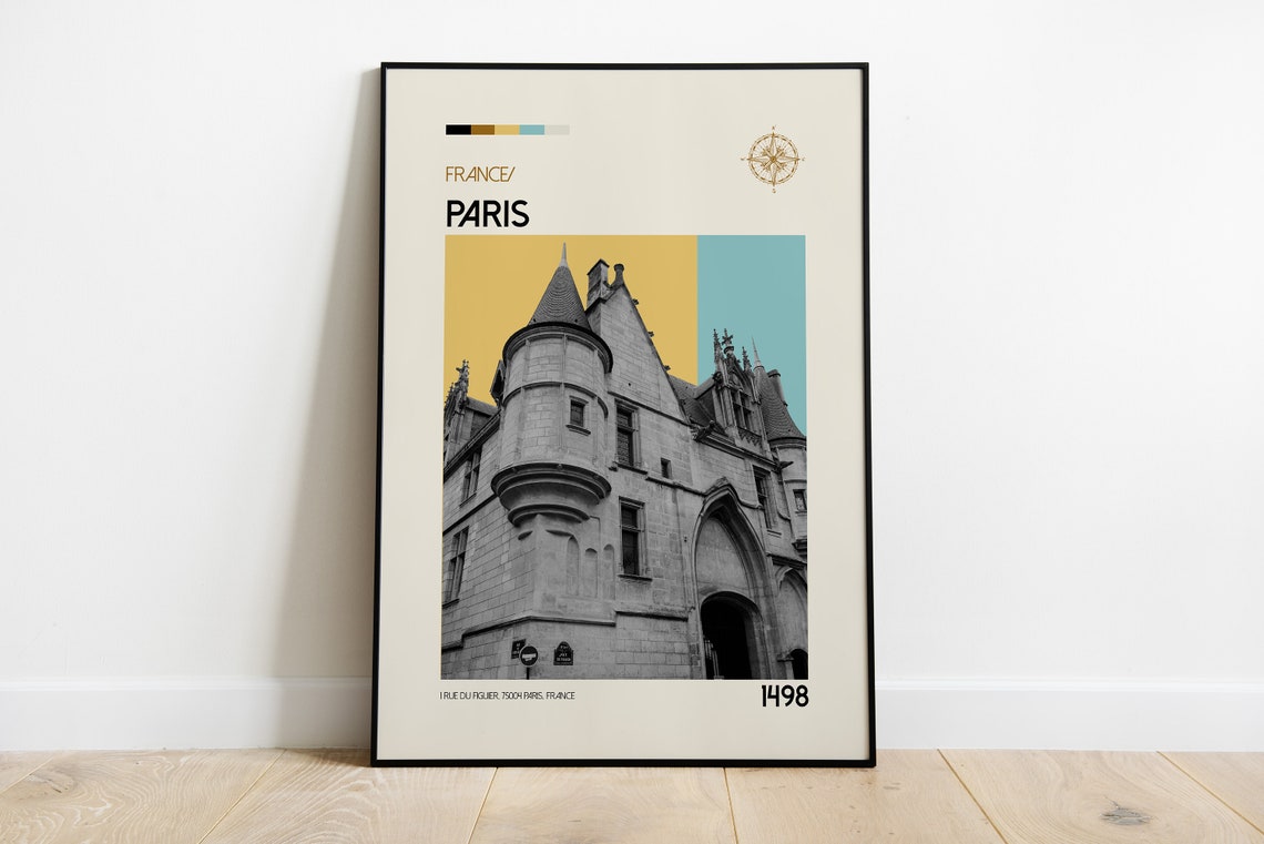 Paris Medieval Stone Building Photo 1498 Vintage Travel Print