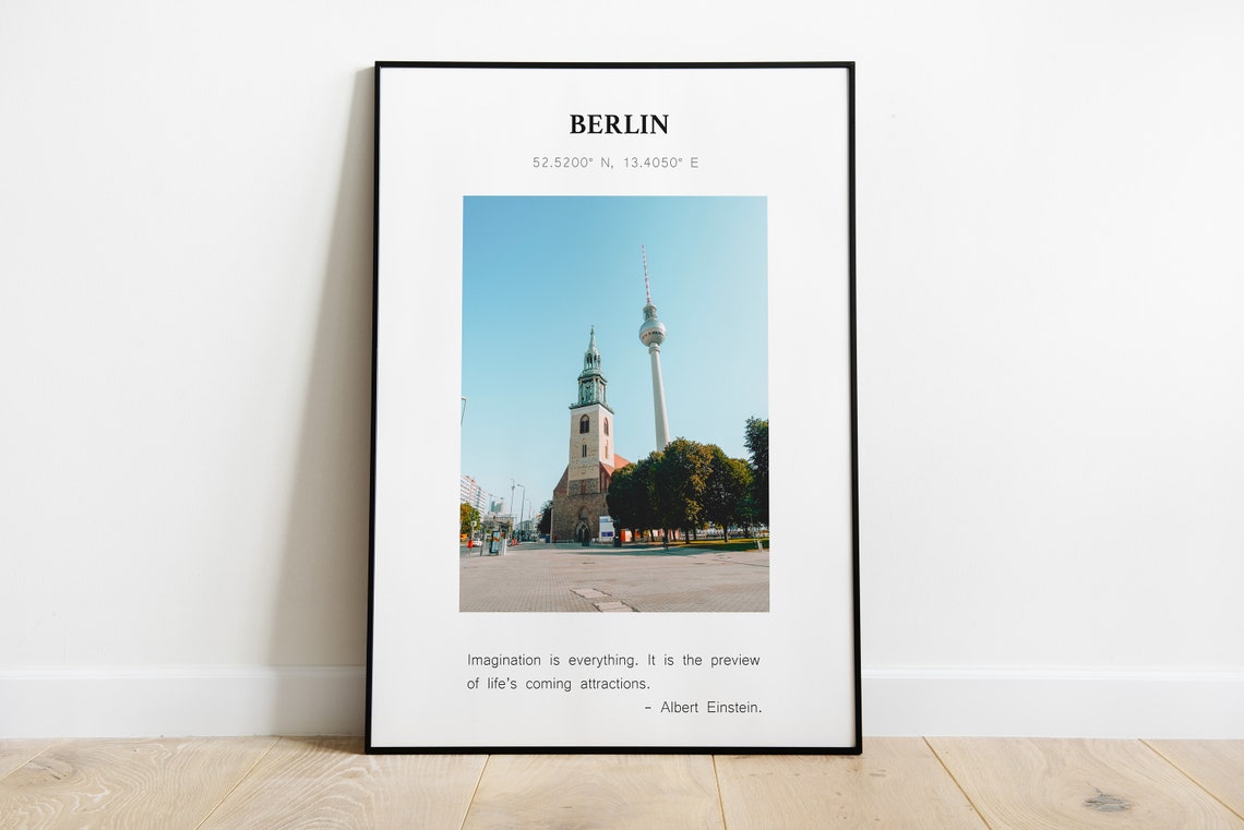 Berlin Germany TV Tower Skyline Einstein Quote Travel Poster