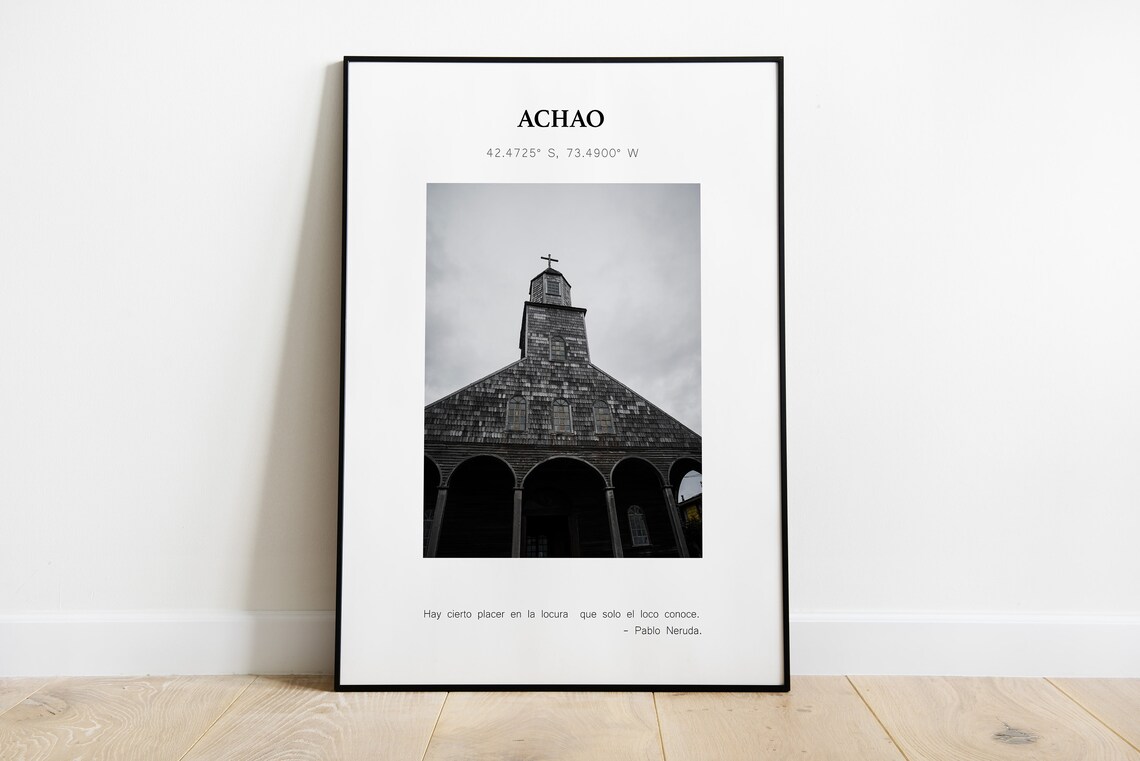 Achao Chile Wooden Church Black and White Photography Travel Poster