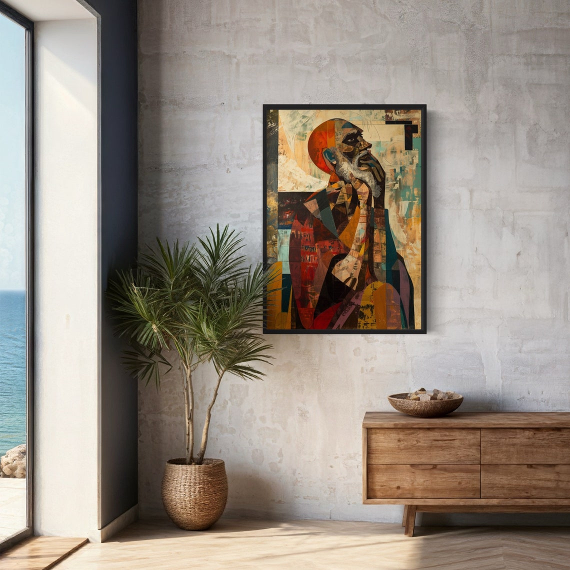 Abstract Geometric Bearded Man Portrait Warm Earthy Modern Art Print - Image 3