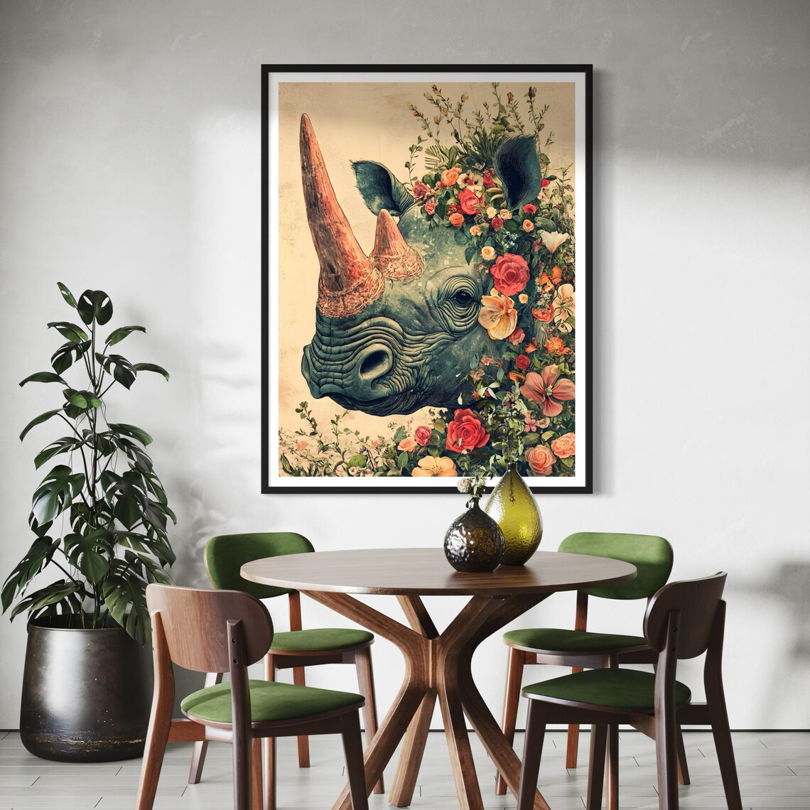 Rhino Floral Botanical Art Print, Safari Wildlife - Image 3