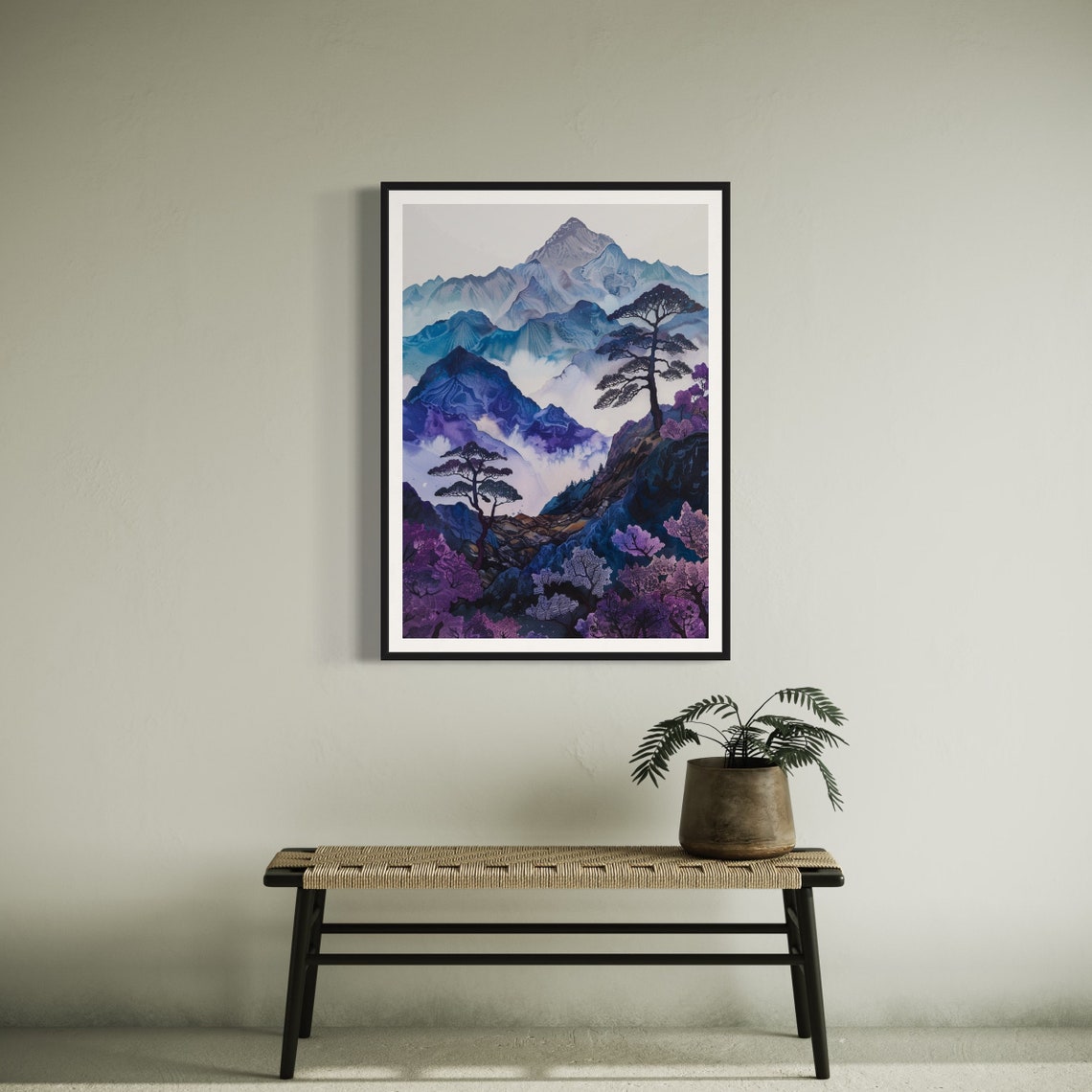 Purple Mountain Pines Mist Japanese Ink Landscape Art Travel Poster - Image 3