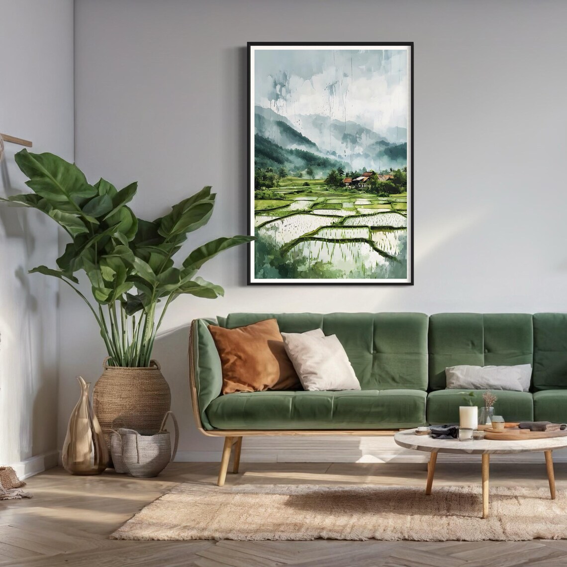 Sapa Vietnam Rice Terraces Misty Mountains Watercolor Travel Poster - Image 2