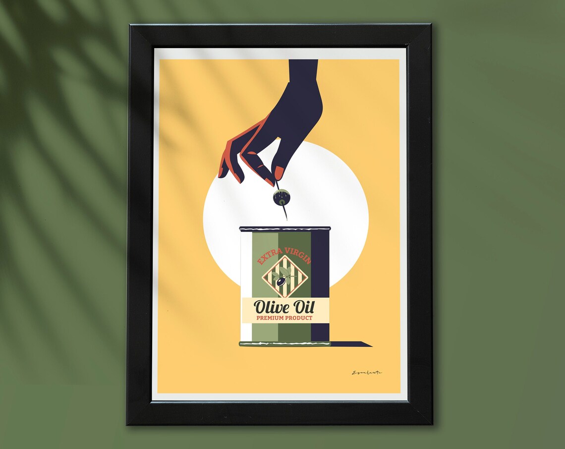 Extra Virgin Olive Oil Kitchen Poster Retro Tin Can Vintage Art