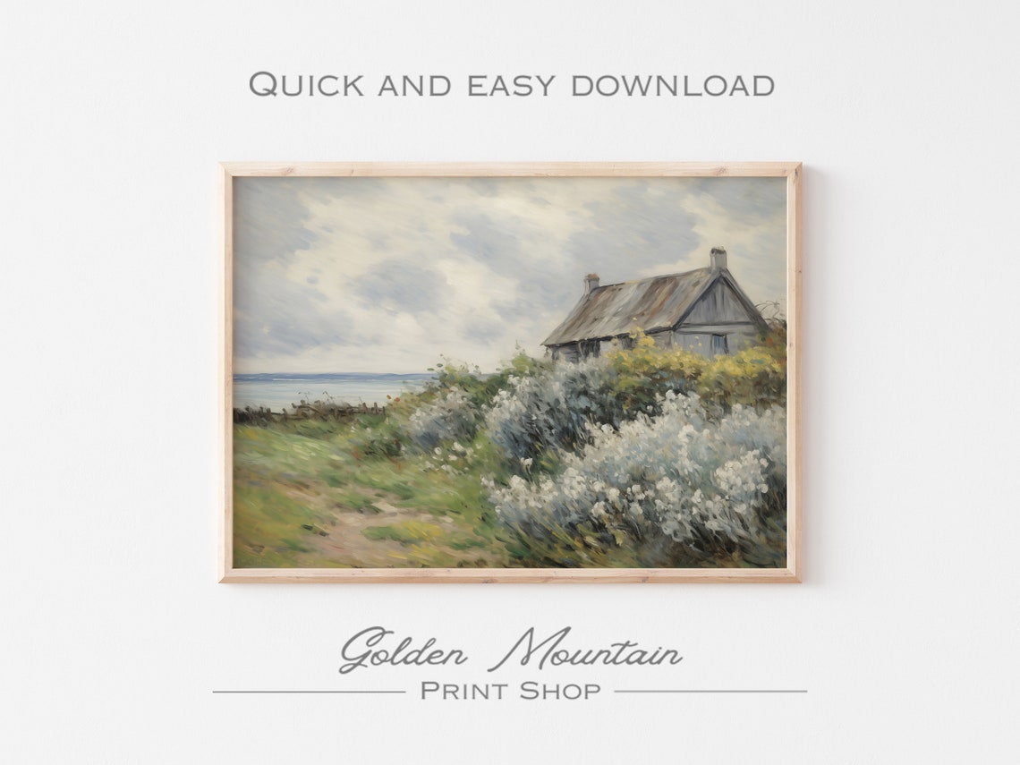 Rustic Cottage by the Sea Surrounded by Wildflowers Coastal Poster - Image 2