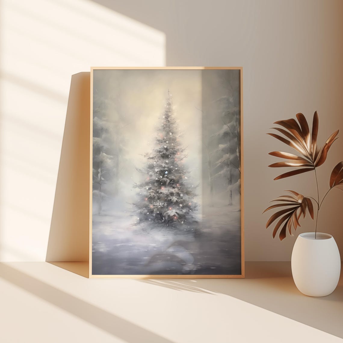Petite Snowy Christmas Tree Softly Lit Lavender Mist Winter Poster - Image 3