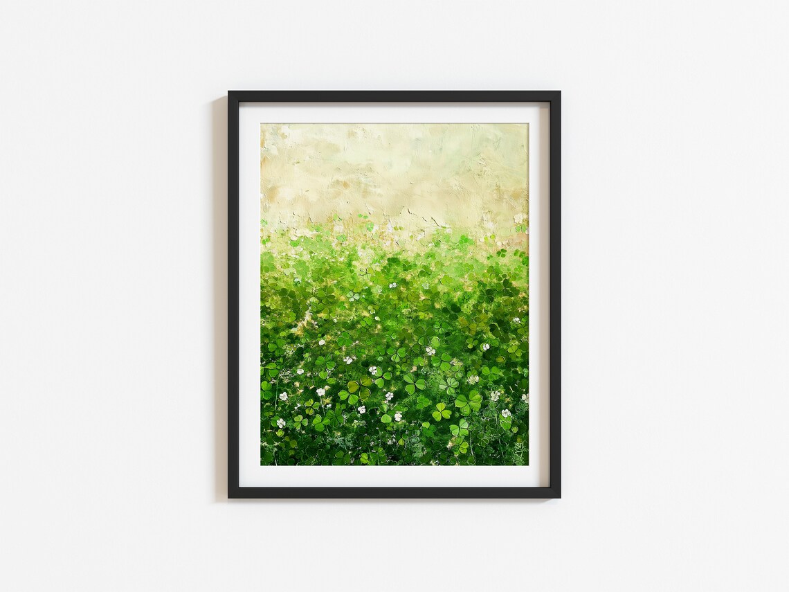 Green Shamrock Clover Field with White Flowers Saint Patrick's Art Poster - Image 2
