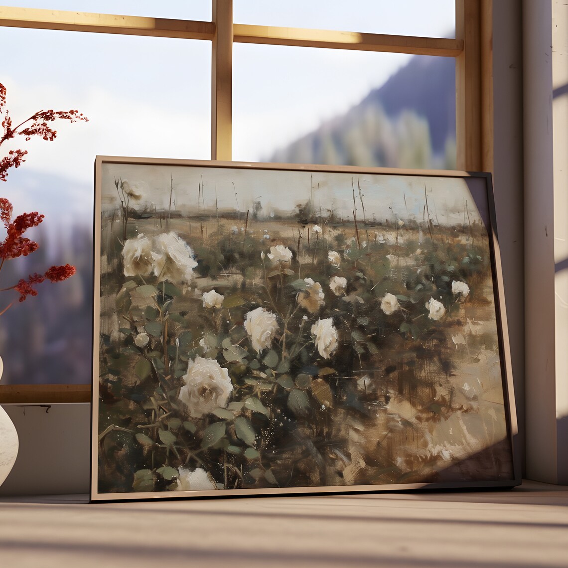Vintage Moody Landscape Wildflower Art Print - Image 3