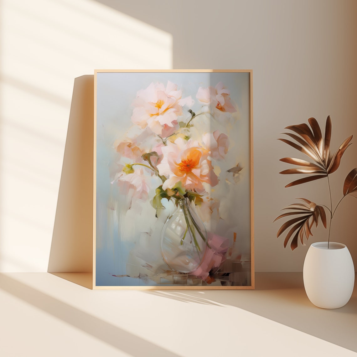 Blush Pink Peonies in Glass Vase Soft Floral Still Life Poster - Image 3