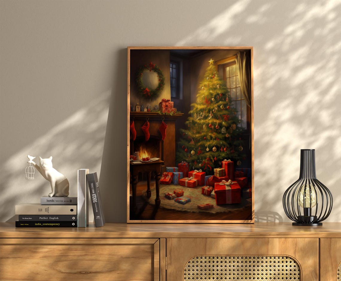Christmas Tree Fireplace Stockings Wreath Cozy Holiday Poster - Image 3