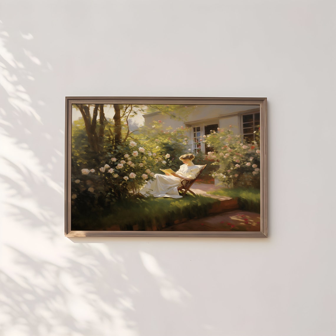 Woman Reading in a Rose Garden Vintage Style Romantic Art Poster - Image 2