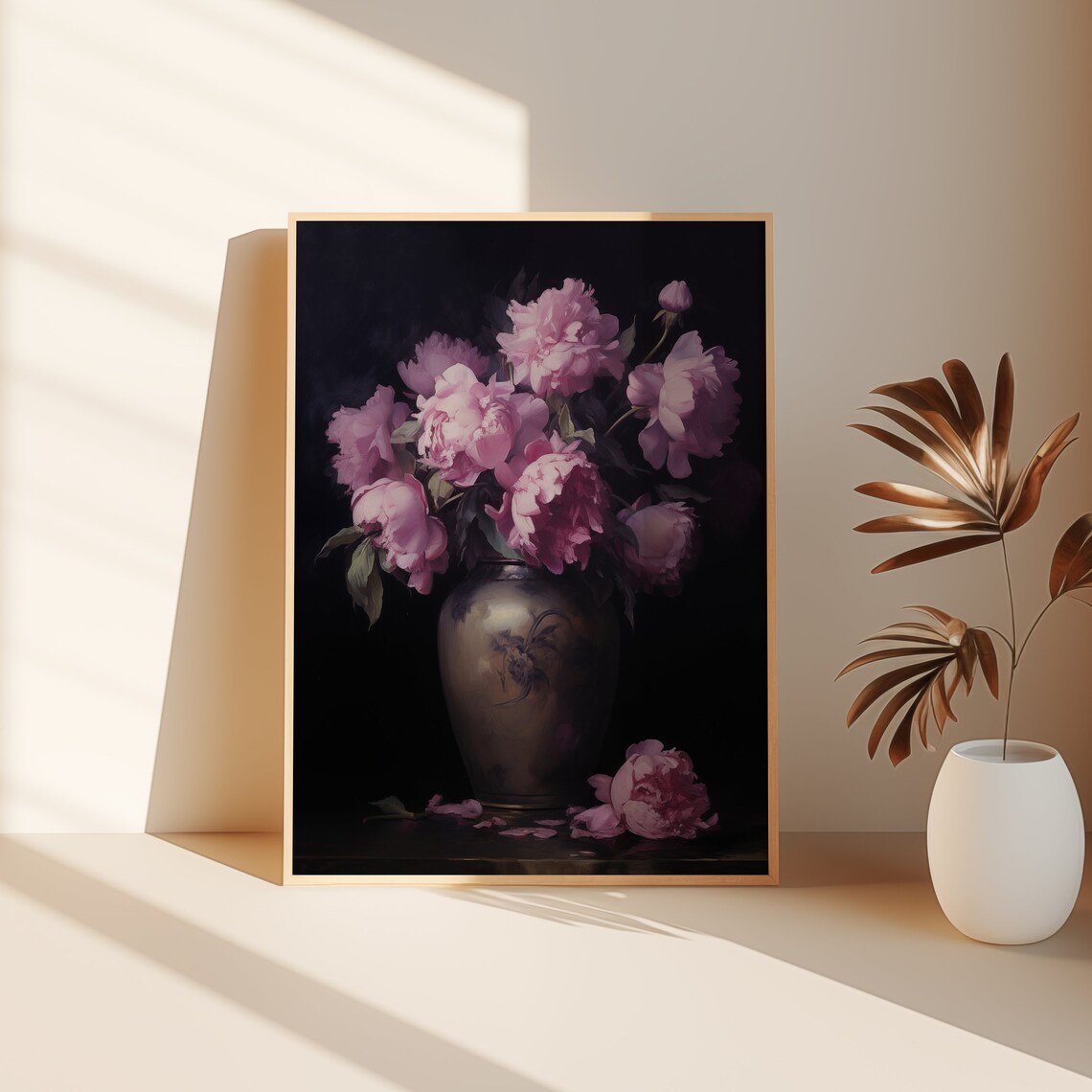 Moody Pink Peony Flower Art Print, Dark Academia - Image 2