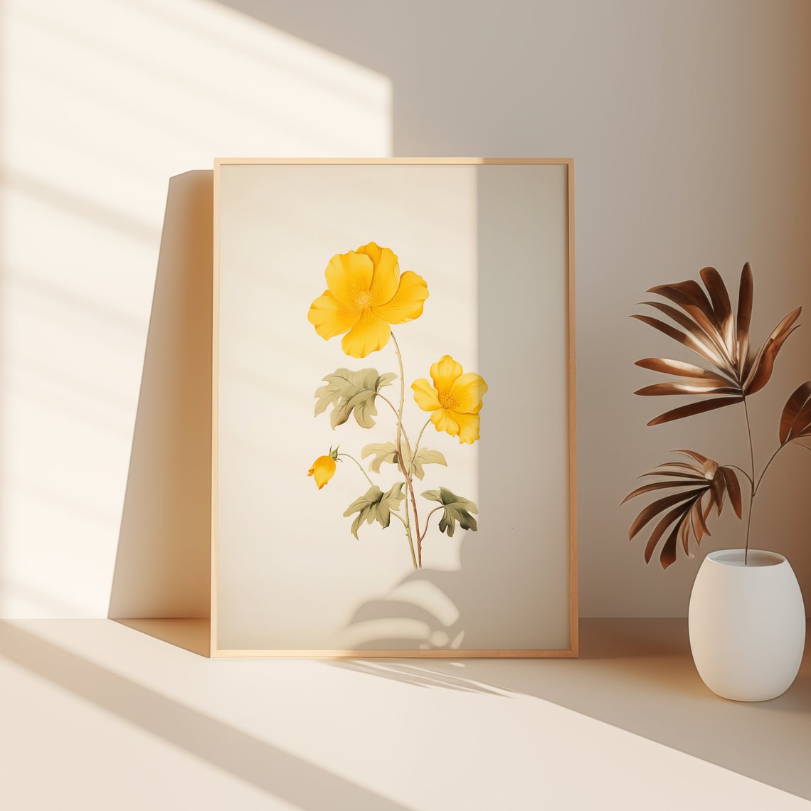 Yellow Poppy Botanical Watercolor Spring Floral Decor Wall Art - Image 3