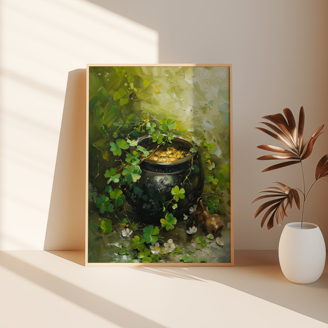 Pot of Gold Coins Black Cauldron Shamrocks St Patricks Day Poster - Image 3