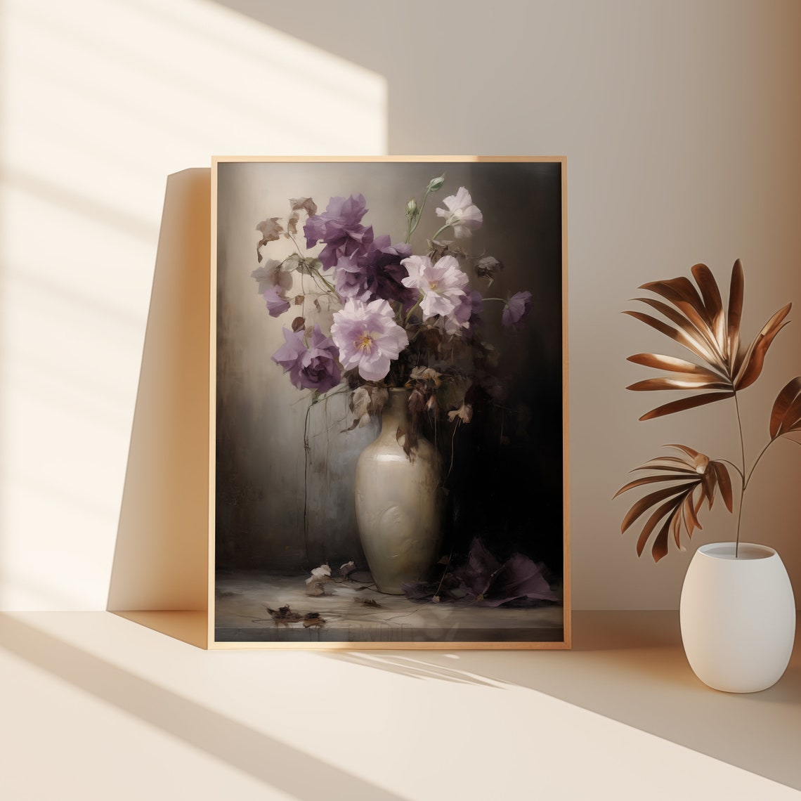 Moody Vintage Purple Flower Print Dark Floral Oil Painting Antique Art Dark And Moody Art Romantic Floral - Image 3