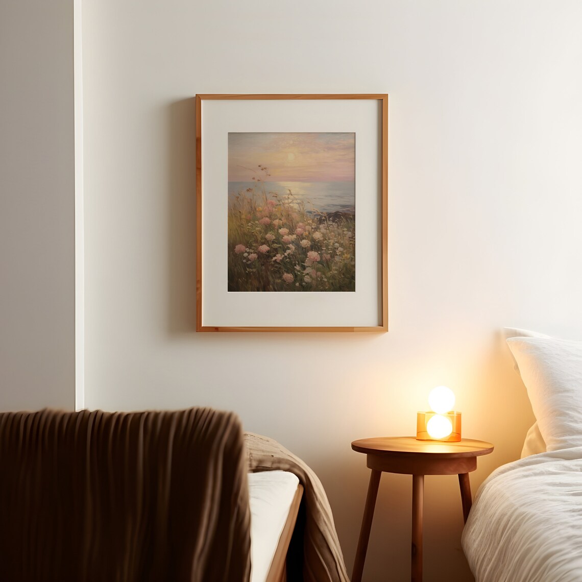 Vintage Coastal Sunset Wildflower Field Art Print - Image 2