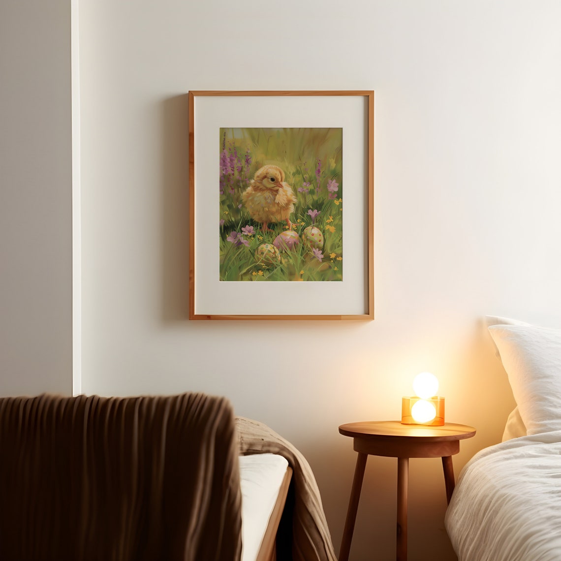Easter Chick Oil Painting Spring Wildflower Farmhouse Wall Art - Image 2