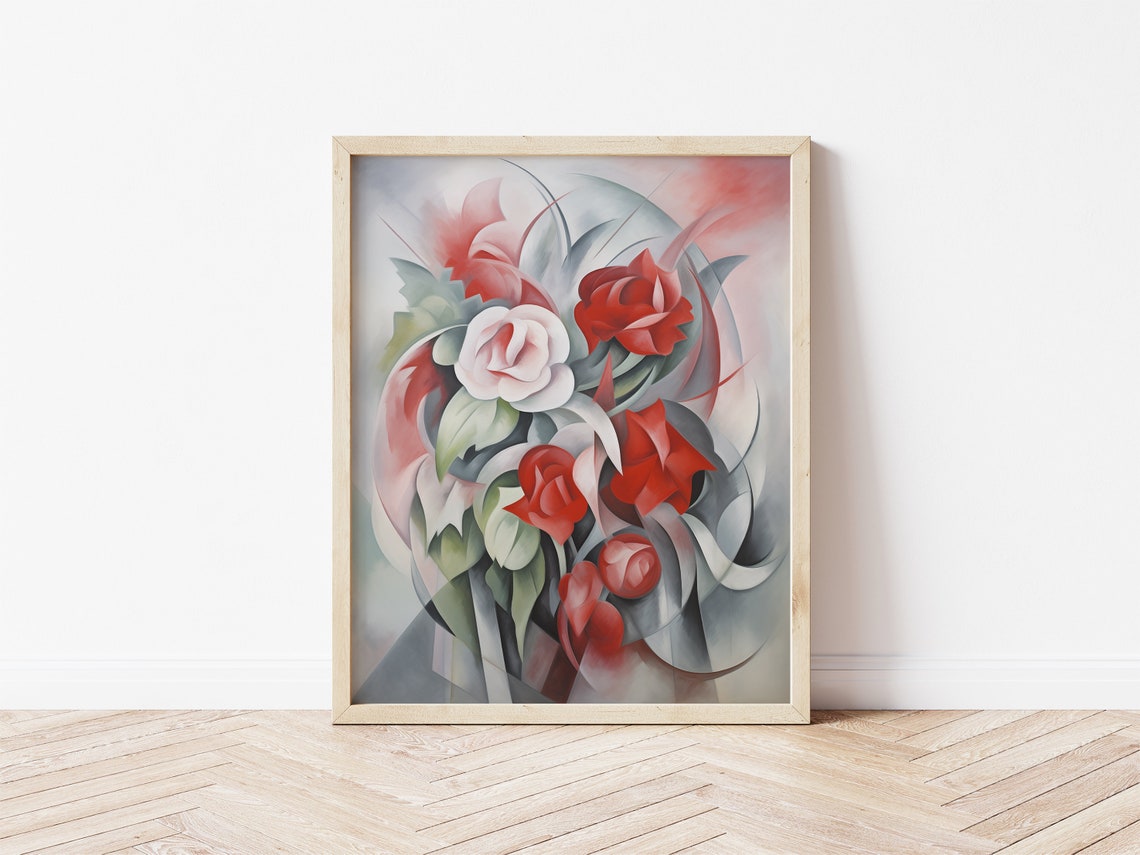 Abstract Red and White Roses Modern Art Deco Floral Valentine Poster - Image 3