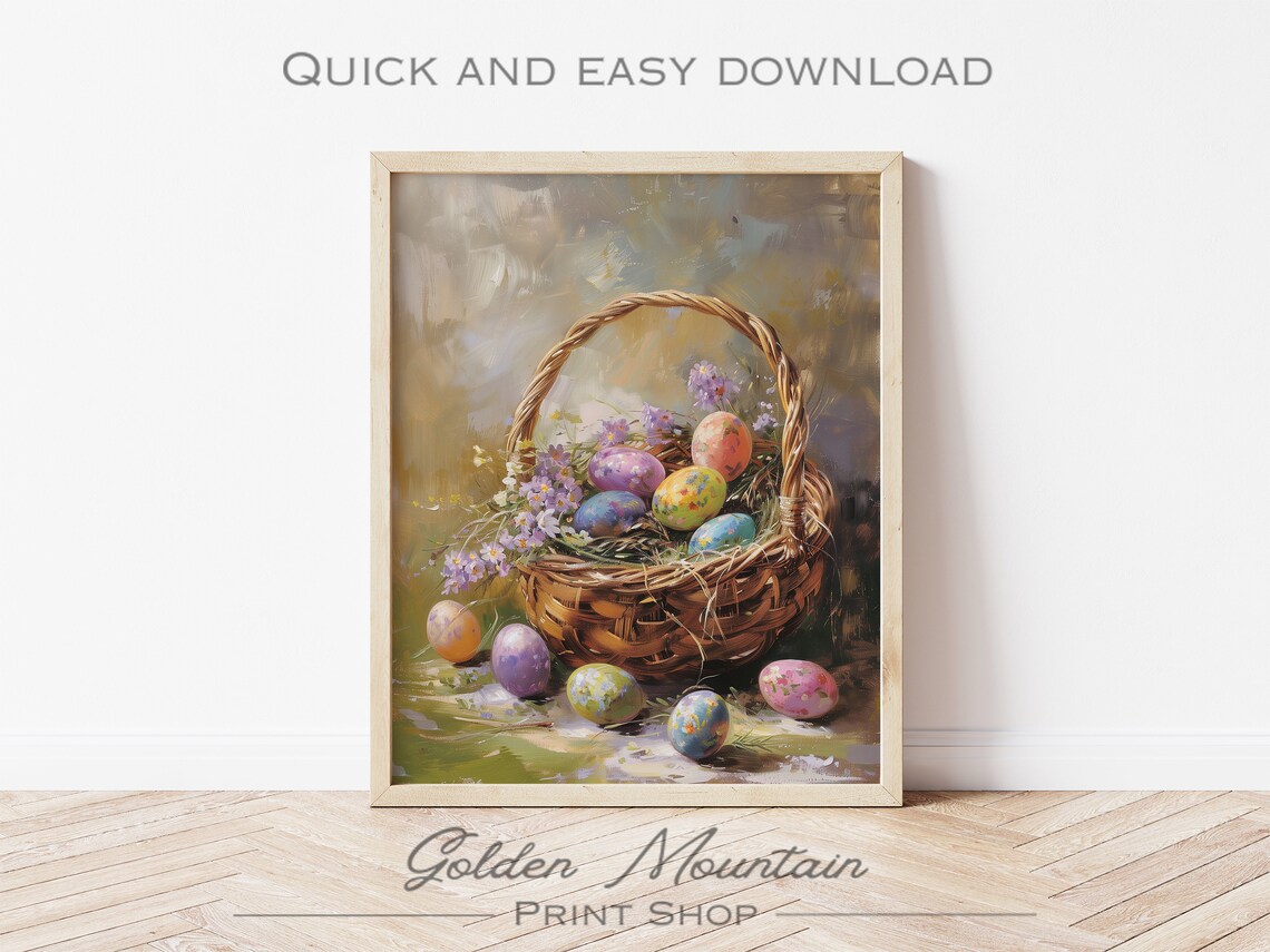 Moody Easter Basket Vintage Spring Floral Art Print - Image 2