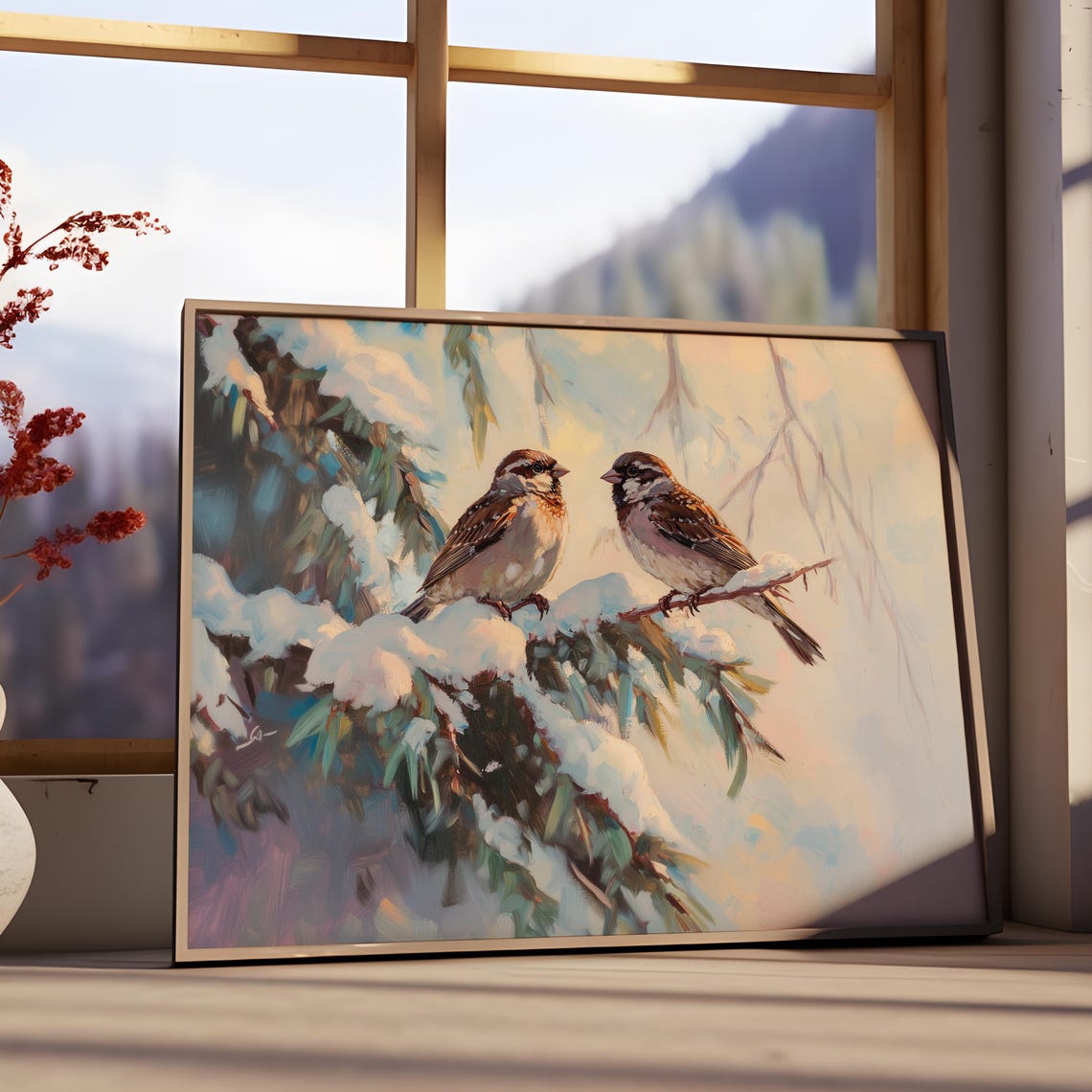 Vintage Christmas Wall Art Winter Bird Christmas Oil Painting Winter Art Christmas Decor Nature Wall Art Holiday Winter Print - Image 3