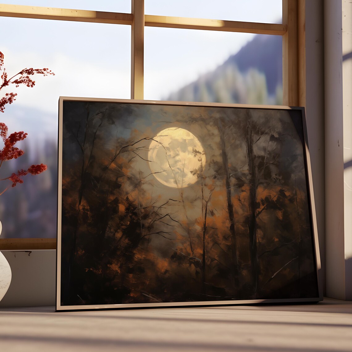 Halloween Autumn Landscape Painting, Vintage Wall Print - Image 2
