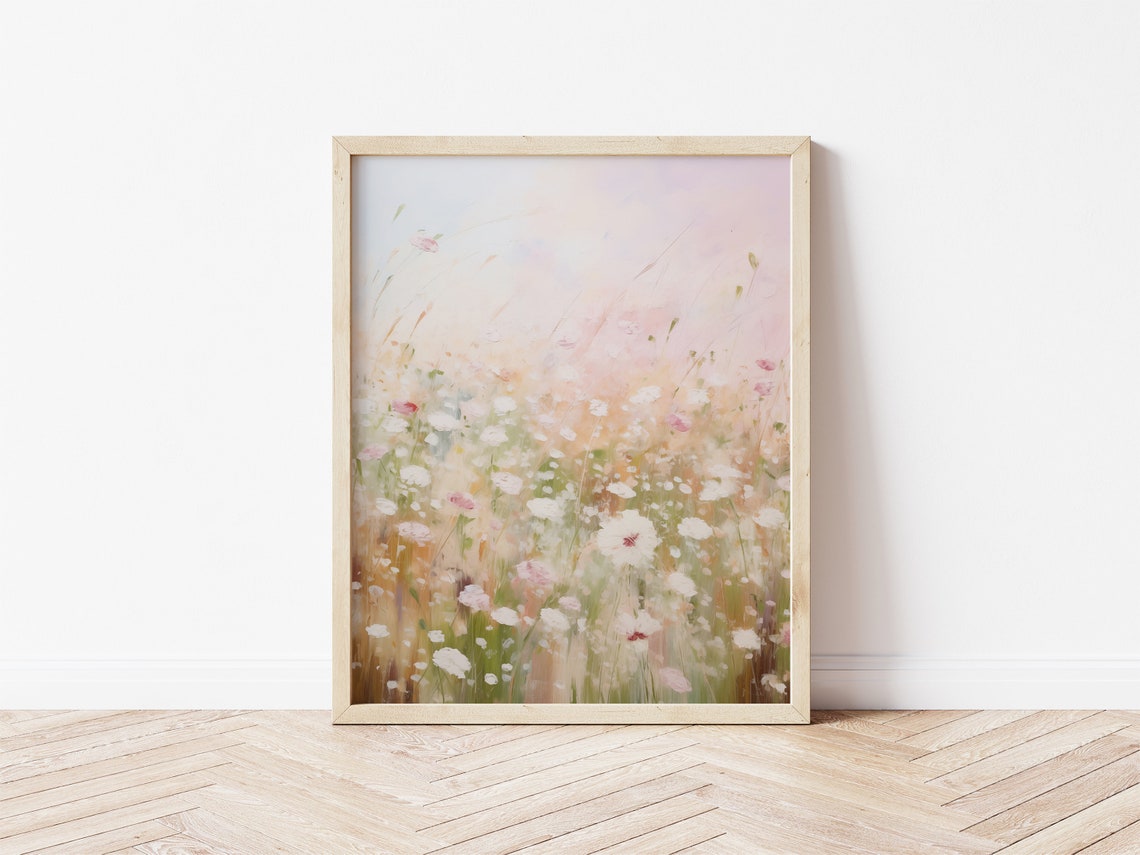 Pink and White Wildflower Meadow Dreamy Impressionist Floral Poster - Image 2