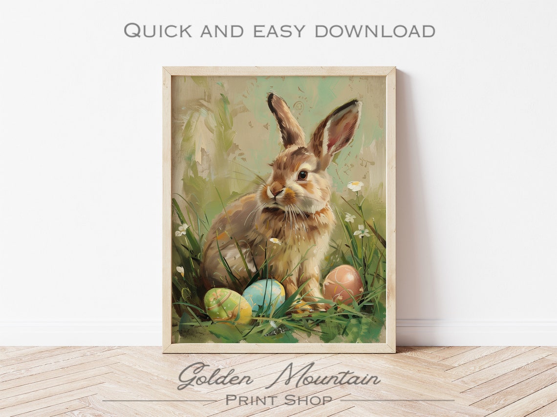 Sweet Rabbit with Painted Easter Eggs Spring Wildlife Poster - Image 3