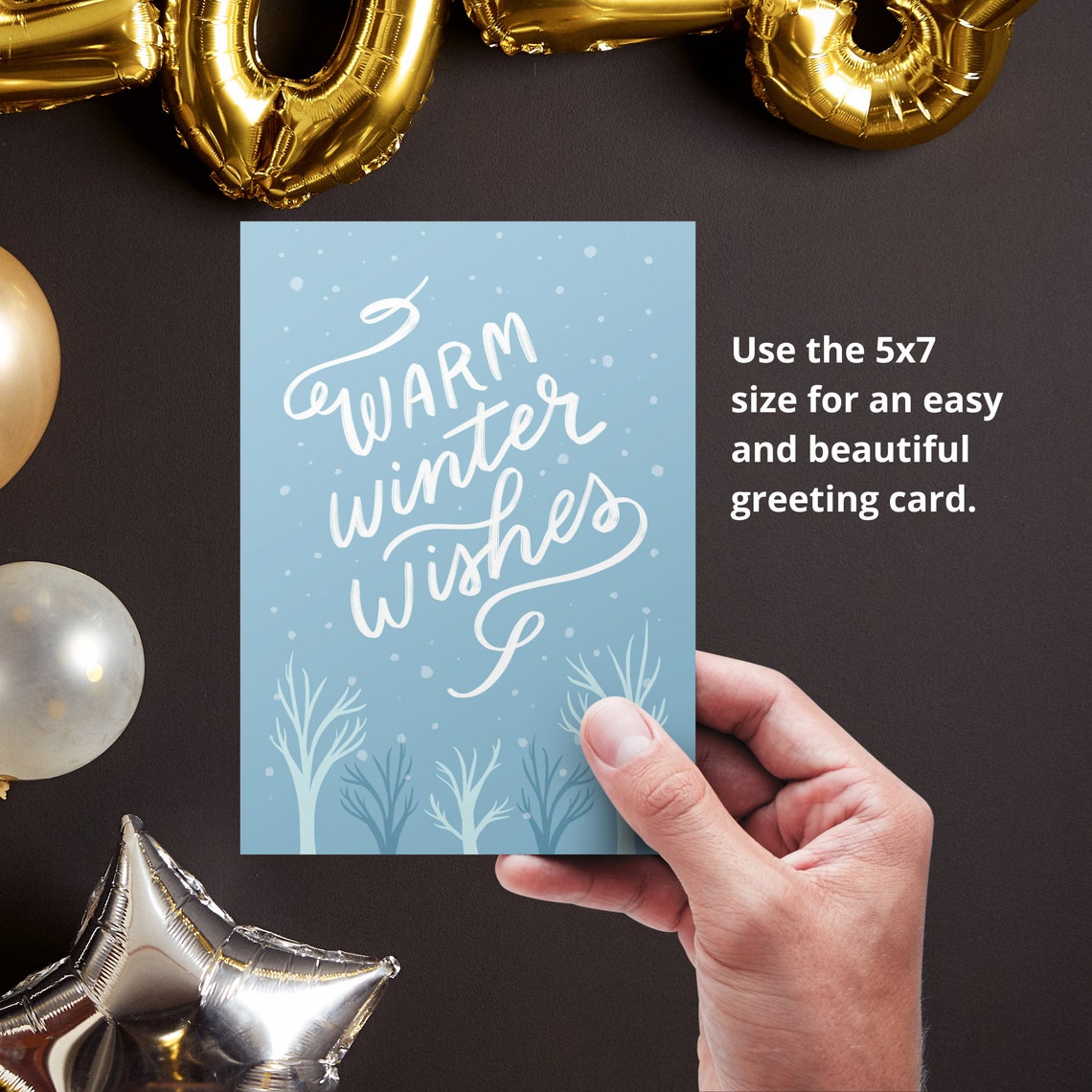 Warm Winter Wishes Hand Lettered Blue Snowy Winter Greeting Poster - Image 2