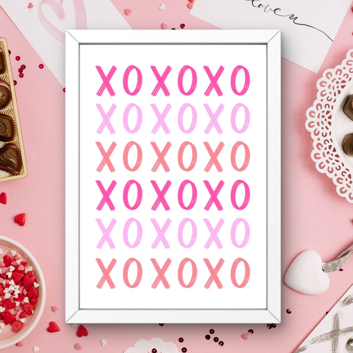 XOXO Brush Lettering Pattern in Pink Hugs and Kisses Valentine Poster - Image 2
