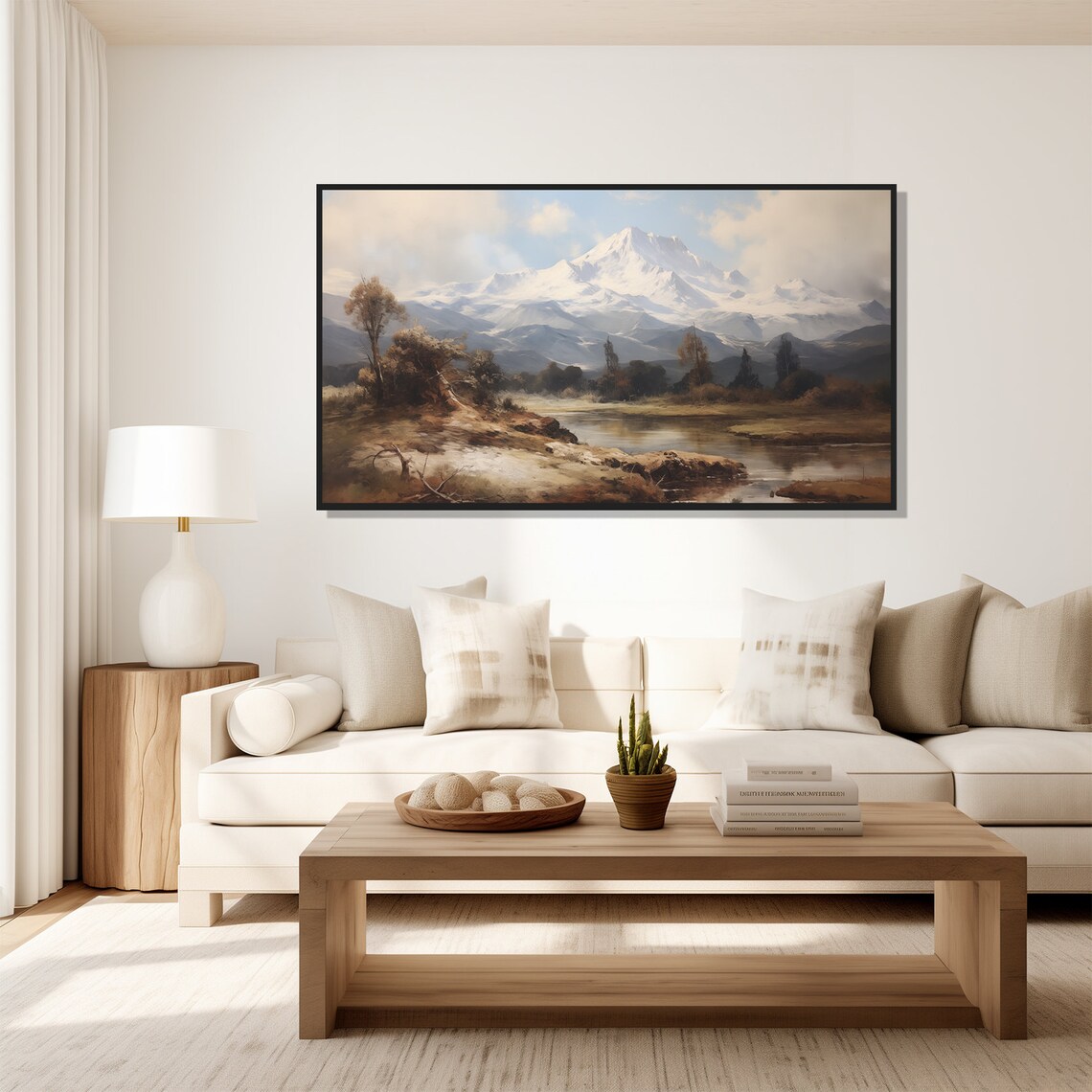 Snow Capped Mountain Lake Vintage Alpine Landscape Oil Painting Poster - Image 4