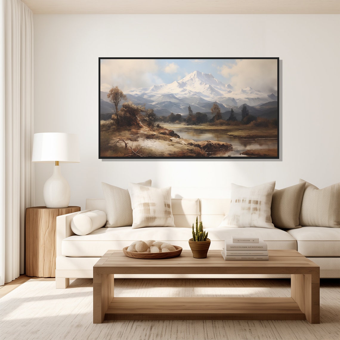 Vintage Mountain Landscape Oil Painting Wall Art Print Frame Tv Art Tv - Image 4